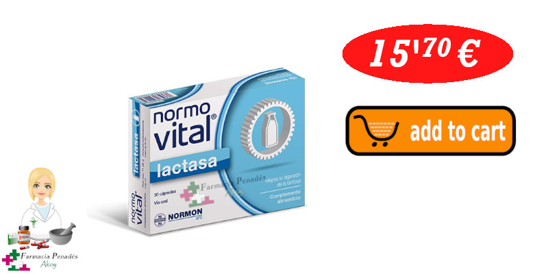 NORMOVITAL LACTASA 4500 FCC  30 capsulas producto para la intolerancia a la lactosa alergia lactasa gases mala digestion farmaciapenadesalcoy