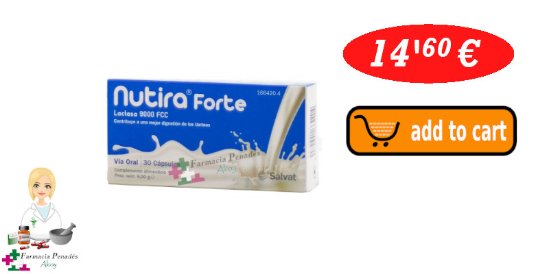NUTIRA FORTE  30 capsulas producto para la intolerancia a la lactosa alergia lactasa gases mala digestion farmaciapenadesalcoy