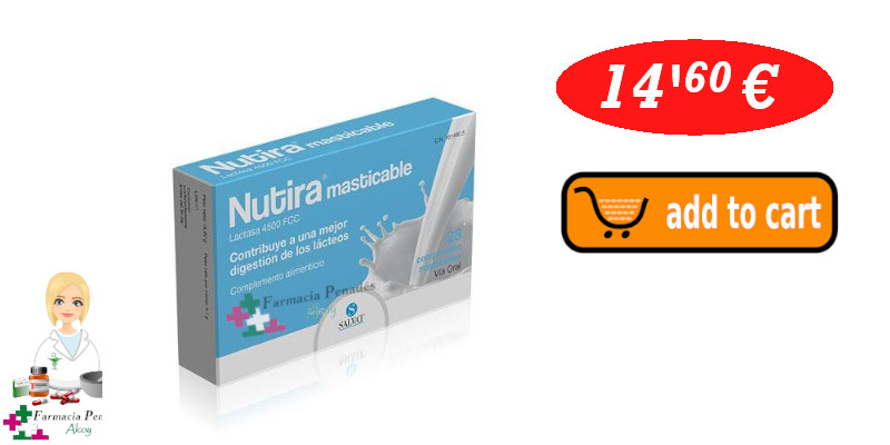 NUTIRA 4500FCC 28 COMP MASTICABLE  producto para la intolerancia a la lactosa alergia lactasa gases mala digestion farmaciapenadesalcoy